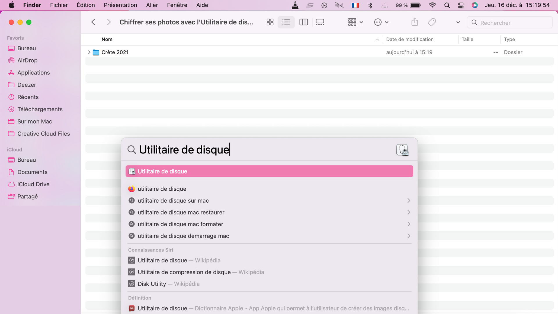 On ouvre Spotlight pour chercher l’Utilitaire de disque