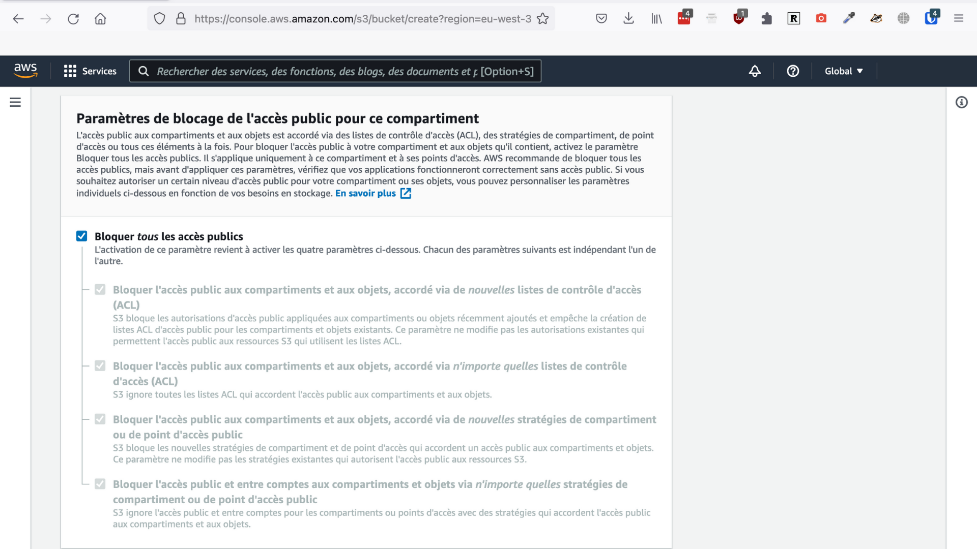 Paramètres par défaut du compartiment