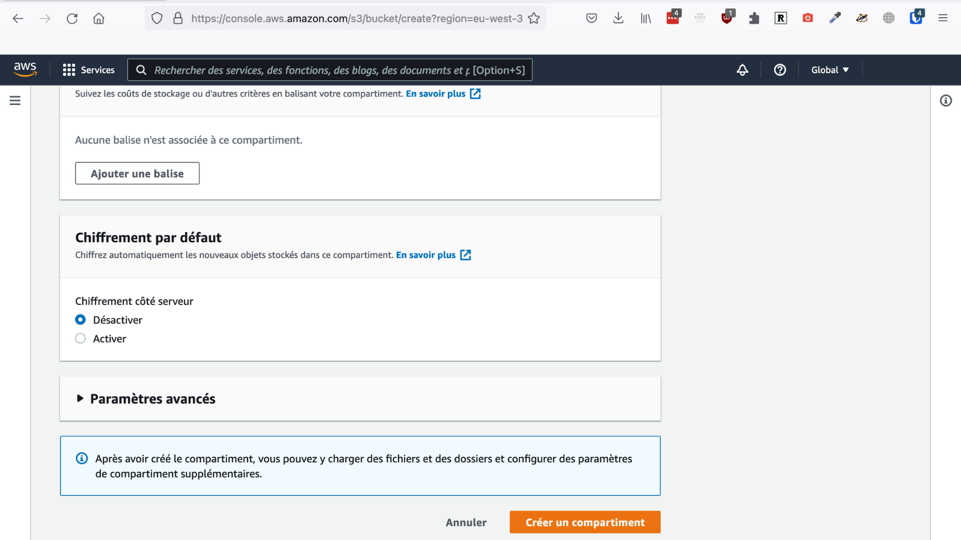 On clique sur “Créer un compartiment”